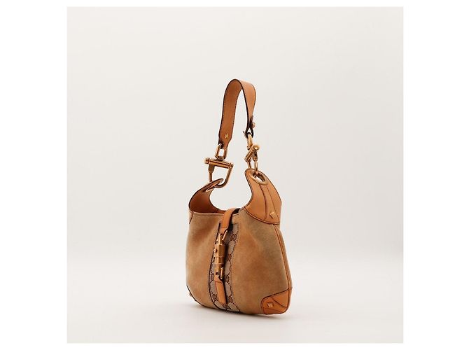 Gucci Jackie Borsa Hobo Scamosciato Beige Tela Monogramma Marrone - vista 2