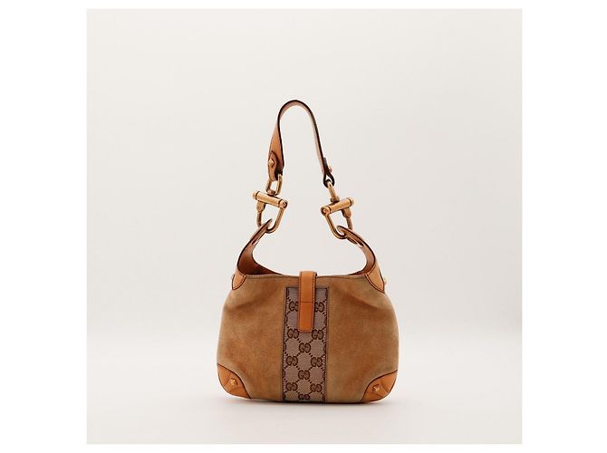 Gucci Jackie Borsa Hobo Scamosciato Beige Tela Monogramma Marrone - vista 3