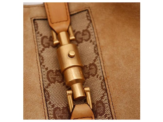 Gucci Jackie Borsa Hobo Scamosciato Beige Tela Monogramma Marrone - vista 7