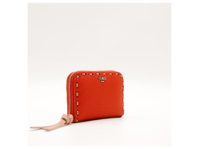 Fendi Roma Cartera de cuero naranja con cremallera - vista 4