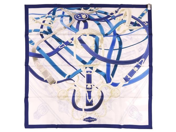 Silk In Hermès Hermes Carre 90 Cavalcodour Voltigeur Seidenschal Blau Roh Gelb - Ansicht 2