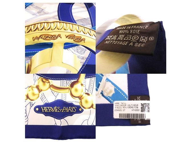 Silk In Hermès Hermes Carre 90 Cavalcodour Voltigeur Seidenschal Blau Roh Gelb - Ansicht 3