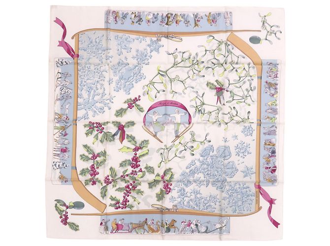 Hermès Hermes Carre 90 Neige d’Antan Silk Scarf Bianco Verde Blu chiaro - vista 2