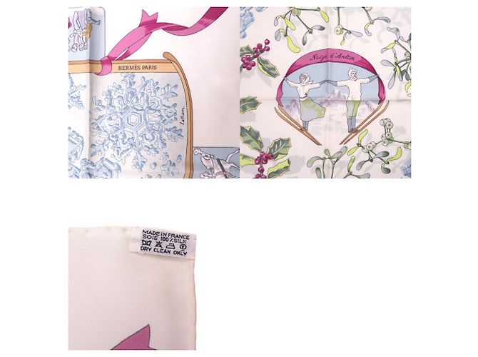 Hermès Hermes Carre 90 Neige d’Antan Silk Scarf Bianco Verde Blu chiaro - vista 3