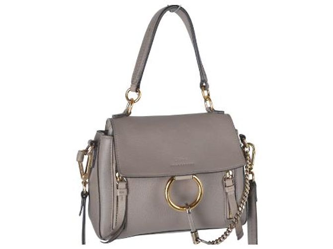 Chloé Faye Piccola Borsa a Tracolla in Pelle - Taupe Gray Beige - vista 13