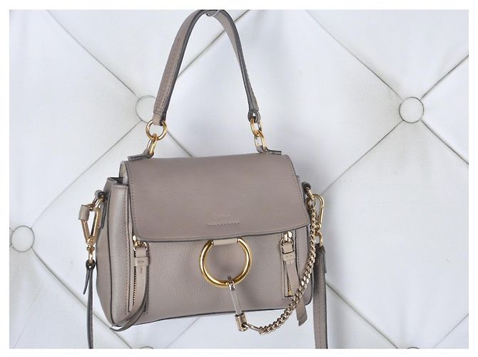 Chloé Faye Piccola Borsa a Tracolla in Pelle - Taupe Gray Beige - vista 2