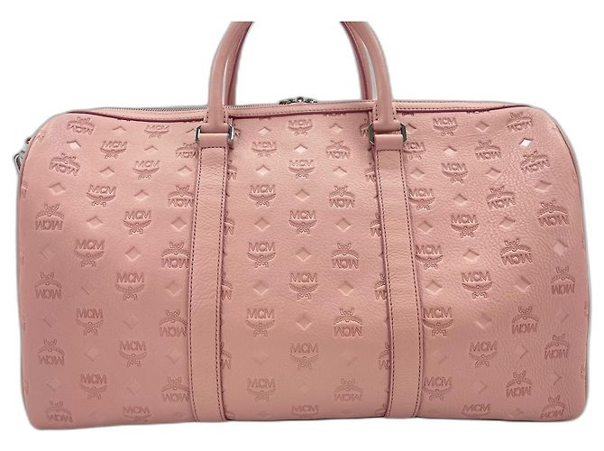Borsa weekend in pelle rosa MCM - vista 2