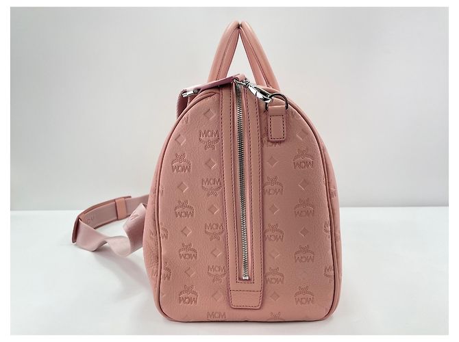 Borsa weekend in pelle rosa MCM - vista 3