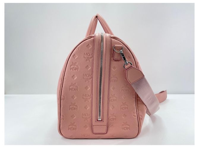 Borsa weekend in pelle rosa MCM - vista 4