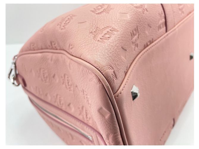 Borsa weekend in pelle rosa MCM - vista 5
