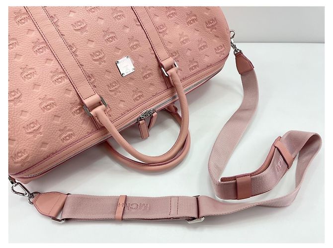 Borsa weekend in pelle rosa MCM - vista 8