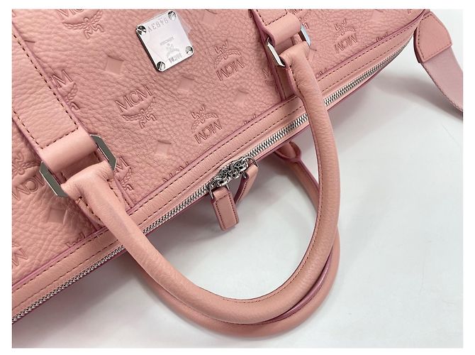 Borsa weekend in pelle rosa MCM - vista 9