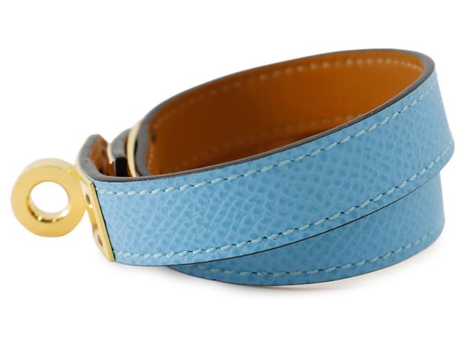 Hermès Pulseira Kelly Double Tour em couro Epsom Celeste - vista 2