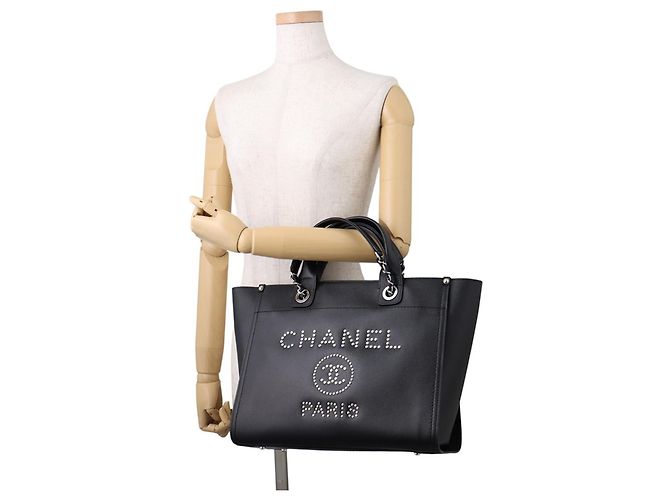 Borsa Tote Chanel Deauville Nero - vista 4