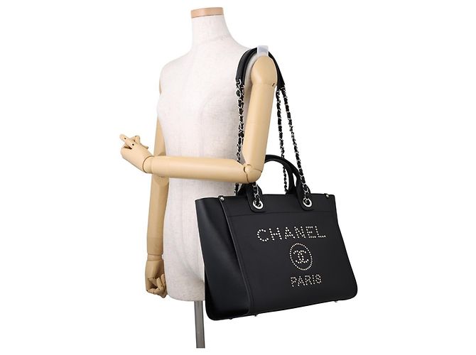 Borsa Tote Chanel Deauville Nero - vista 5