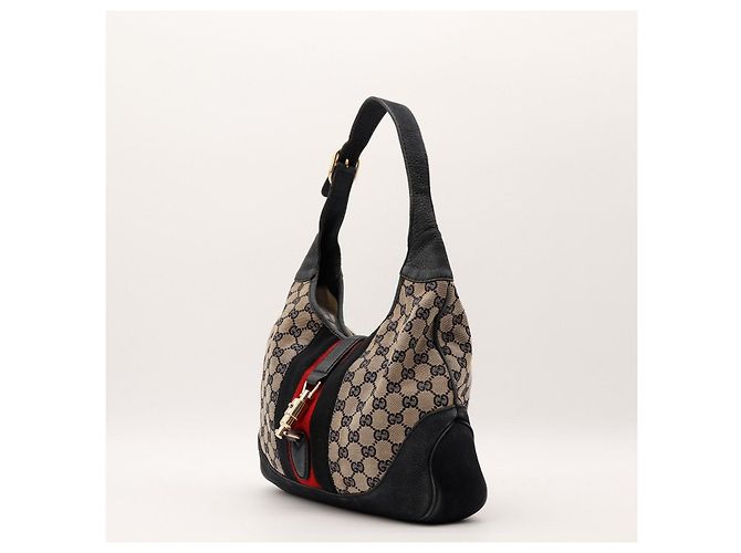Gucci Borsa Hobo Jackie Tela Monogram con Applique Nero Rosso Beige - vista 2