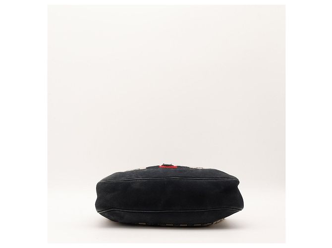 Gucci Borsa Hobo Jackie Tela Monogram con Applique Nero Rosso Beige - vista 5
