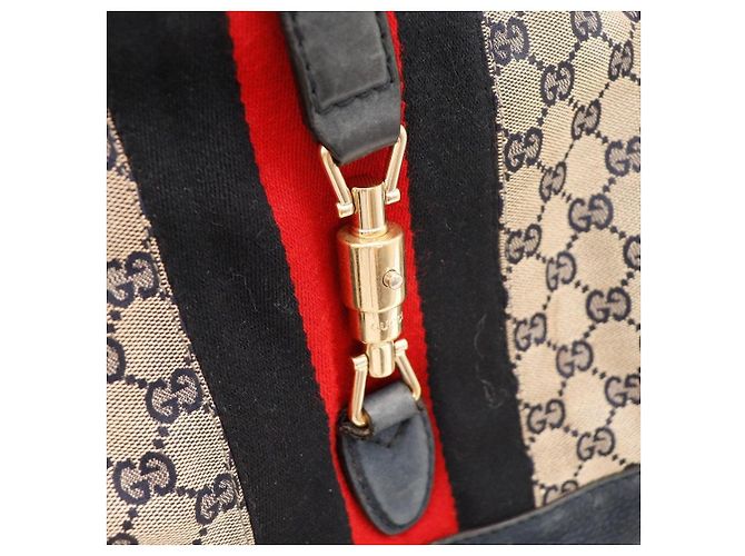 Gucci Borsa Hobo Jackie Tela Monogram con Applique Nero Rosso Beige - vista 7