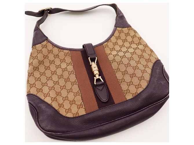 Gucci Jackie Borsa Hobo in Tela Monogram Marrone Beige - vista 6
