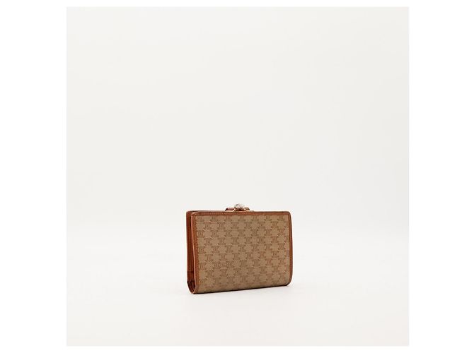Céline Celine Cartera Triomphe de lona Castaño Beige - vista 4