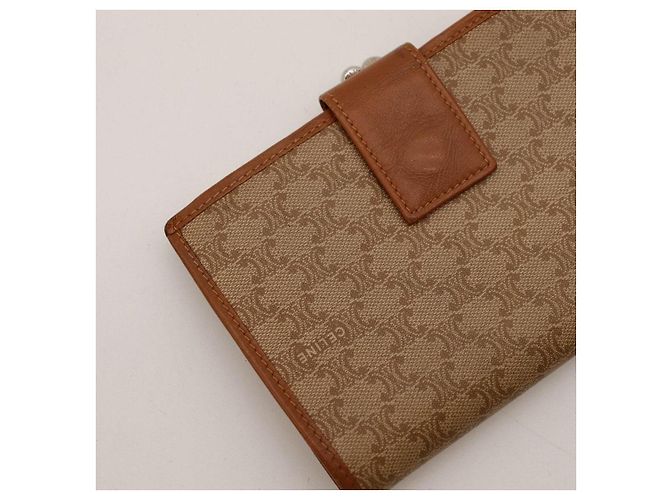 Céline Celine Cartera Triomphe de lona Castaño Beige - vista 6