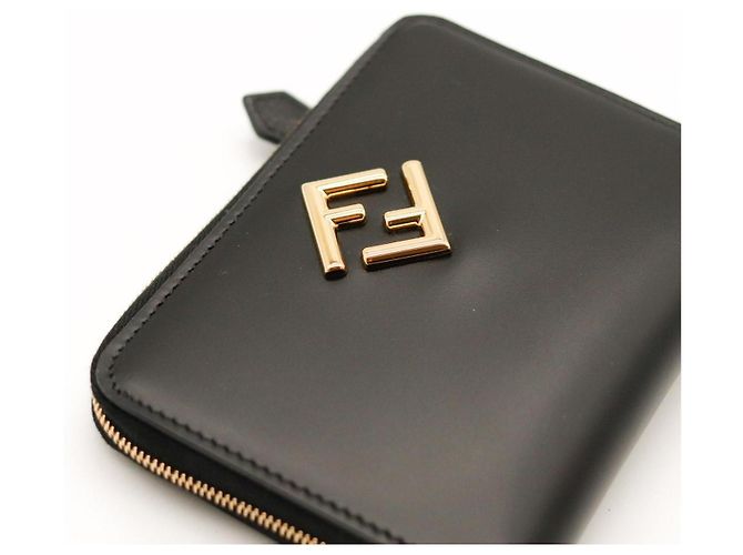 Fendi Leather Zip-Around Wallet Black - view 7