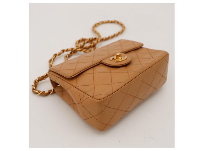 Chanel Classic Flap Small Borsa in Pelle Beige - vista 10