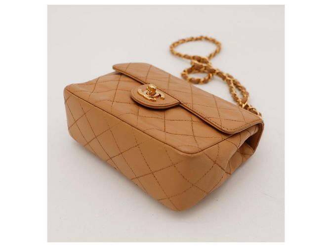 Chanel Classic Flap Small Borsa in Pelle Beige - vista 9