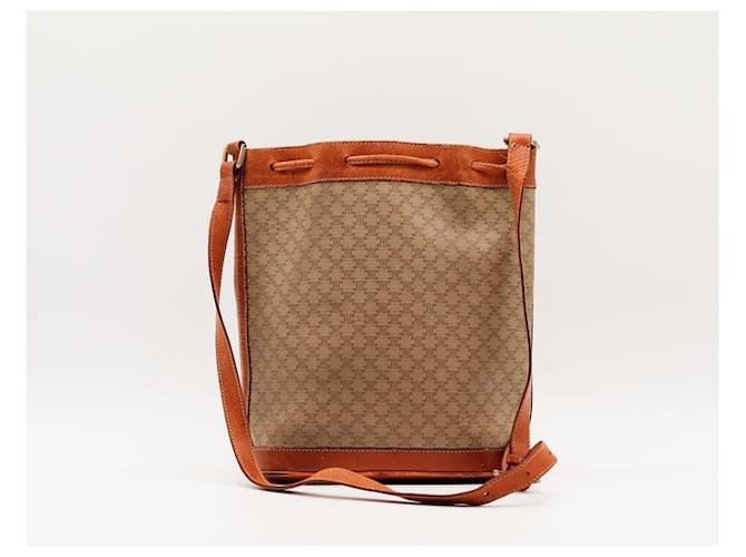 Céline Celine Borsa a Secchiello Tela Monogrammata e Pelle Marrone - vista 3