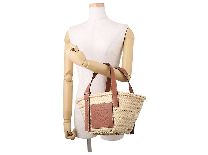 Borsa a mano in pelle e rafia Loewe Marrone - vista 4