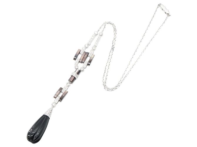 Collana Agrafe in Onice e Diamanti Cartier Nero Argento - vista 2