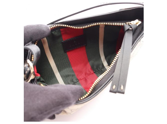 Piccola borsa a tracolla Gucci GG Emblem Nero Beige - vista 3