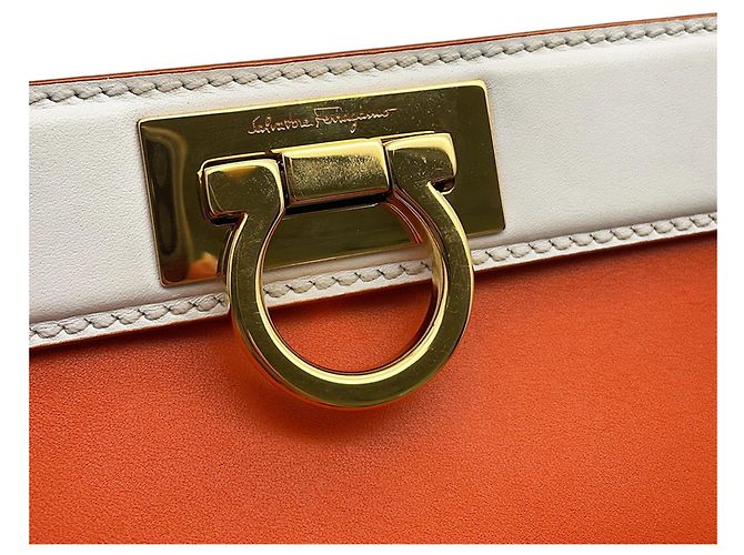 Bolsa de mão pequena Gancini Salvatore Ferragamo Rosa Branco Laranja - vista 13