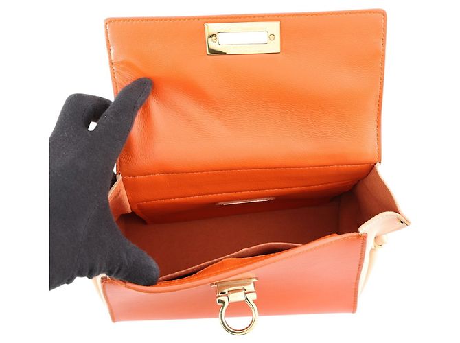 Bolsa de mão pequena Gancini Salvatore Ferragamo Rosa Branco Laranja - vista 6