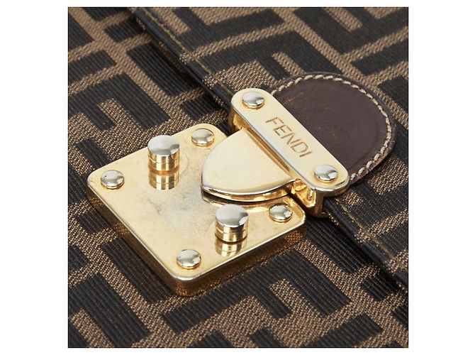 Borsa Fendi Zucca marrone in pelle e tela - vista 10