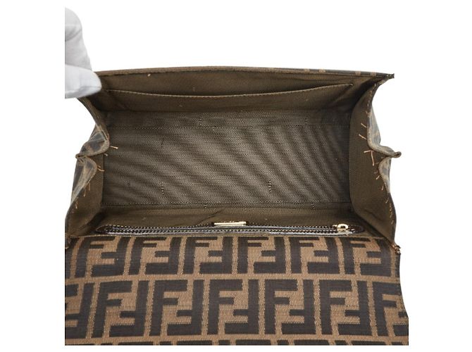 Borsa Fendi Zucca marrone in pelle e tela - vista 12