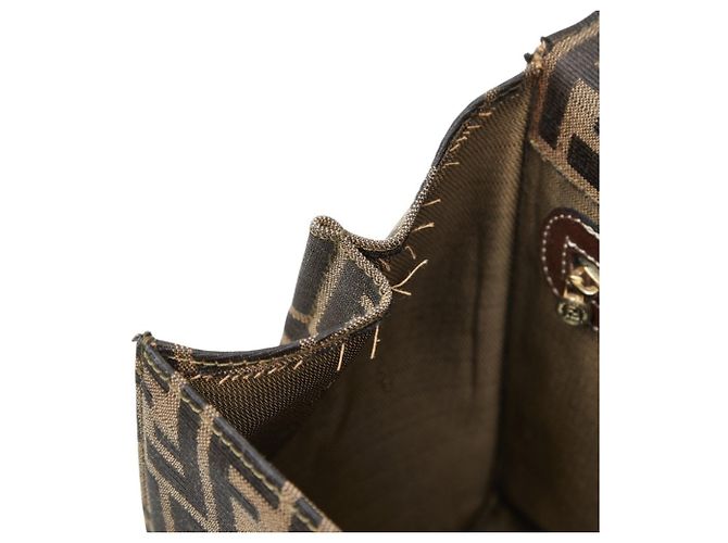 Borsa Fendi Zucca marrone in pelle e tela - vista 13