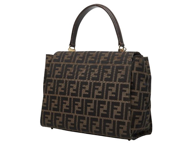 Borsa Fendi Zucca marrone in pelle e tela - vista 2