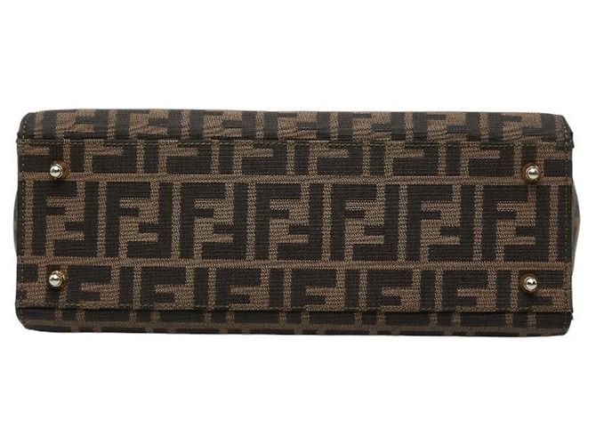 Borsa Fendi Zucca marrone in pelle e tela - vista 3