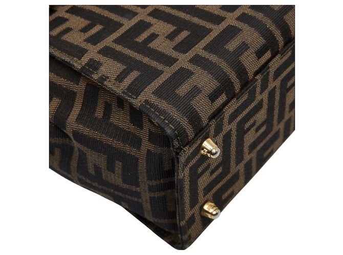 Borsa Fendi Zucca marrone in pelle e tela - vista 4
