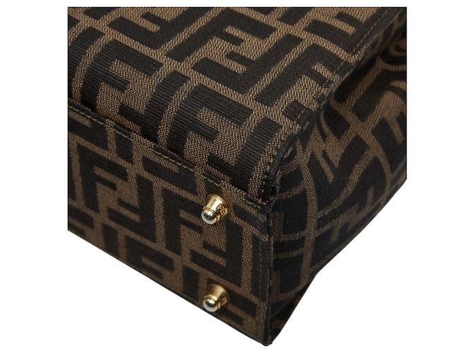 Borsa Fendi Zucca marrone in pelle e tela - vista 5