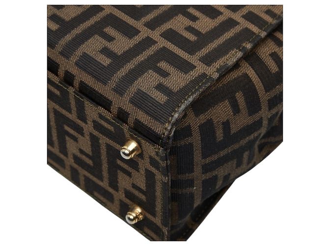 Borsa Fendi Zucca marrone in pelle e tela - vista 6