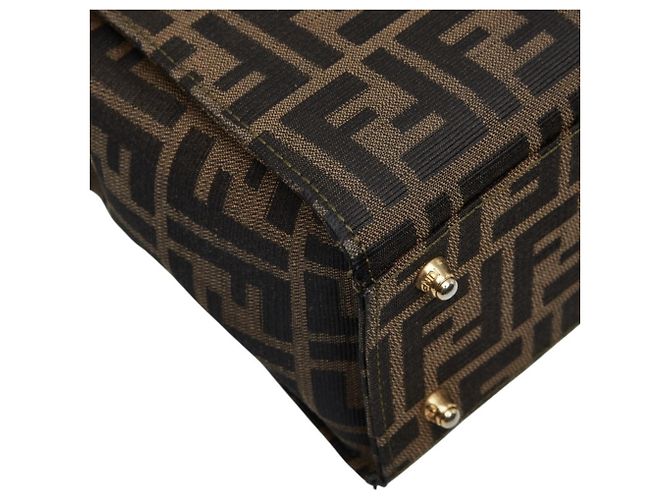 Borsa Fendi Zucca marrone in pelle e tela - vista 7