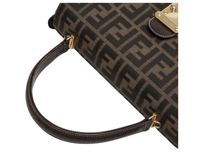 Borsa Fendi Zucca marrone in pelle e tela - vista 8
