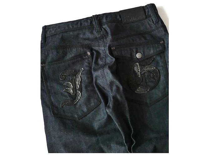 Vaqueros John Galliano para niña con ribete de cuero y logo - Talla 12 Azul oscuro - vista 3