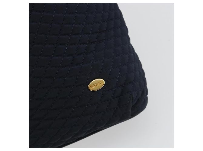 Bolsa de Ombro com Corrente BALLY Nylon Navy Gold Tone Auth 192792 Azul marinho - vista 14