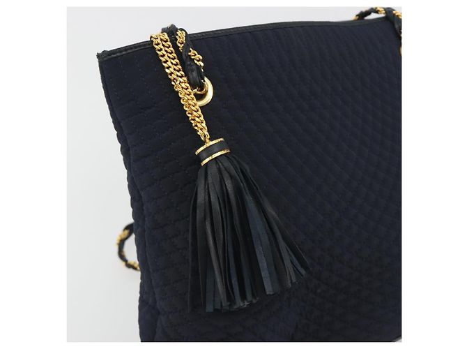 Bolsa de Ombro com Corrente BALLY Nylon Navy Gold Tone Auth 192792 Azul marinho - vista 15