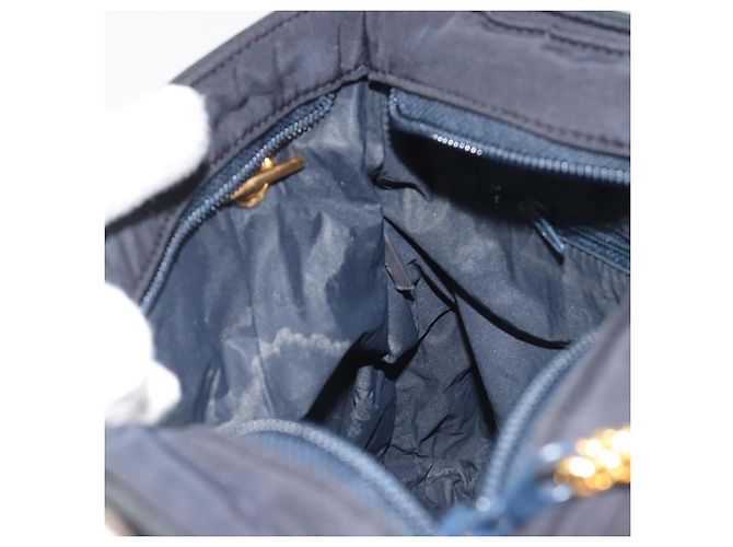 Bolsa de Ombro com Corrente BALLY Nylon Navy Gold Tone Auth 192792 Azul marinho - vista 19