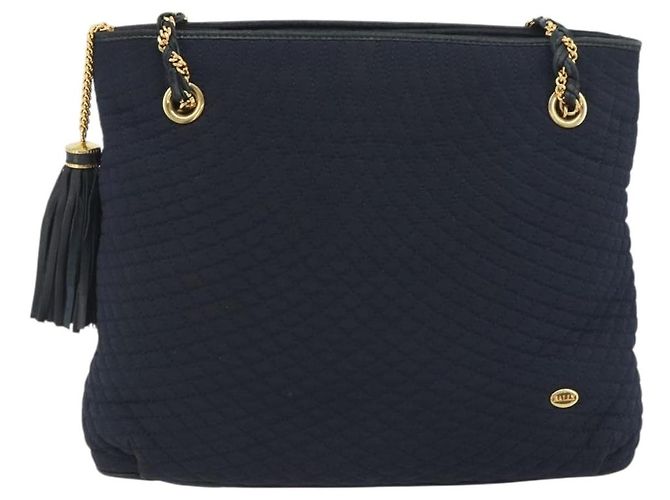Bolsa de Ombro com Corrente BALLY Nylon Navy Gold Tone Auth 192792 Azul marinho - vista 2
