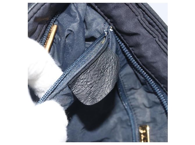 Bolsa de Ombro com Corrente BALLY Nylon Navy Gold Tone Auth 192792 Azul marinho - vista 23